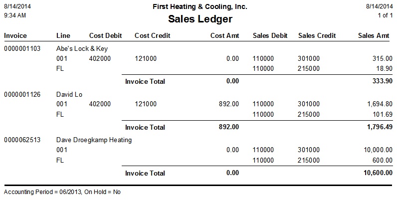 Sales Ledger Report ESC