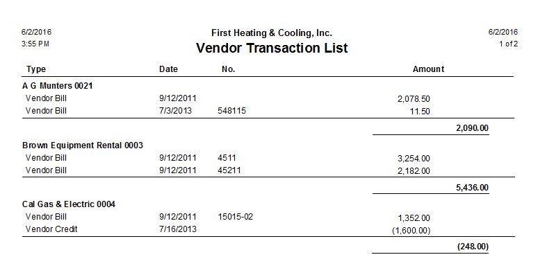 Vendor Transaction List ESC