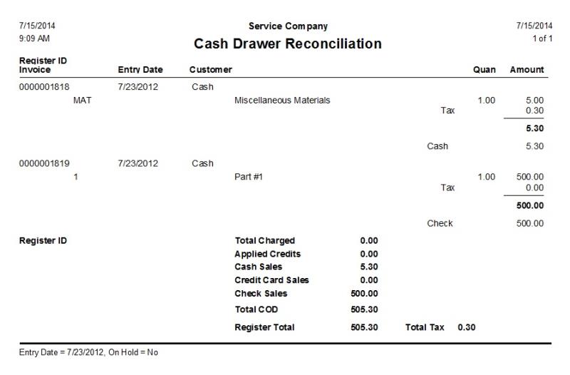 Cash Drawer Reconciliation Report dESCO Help